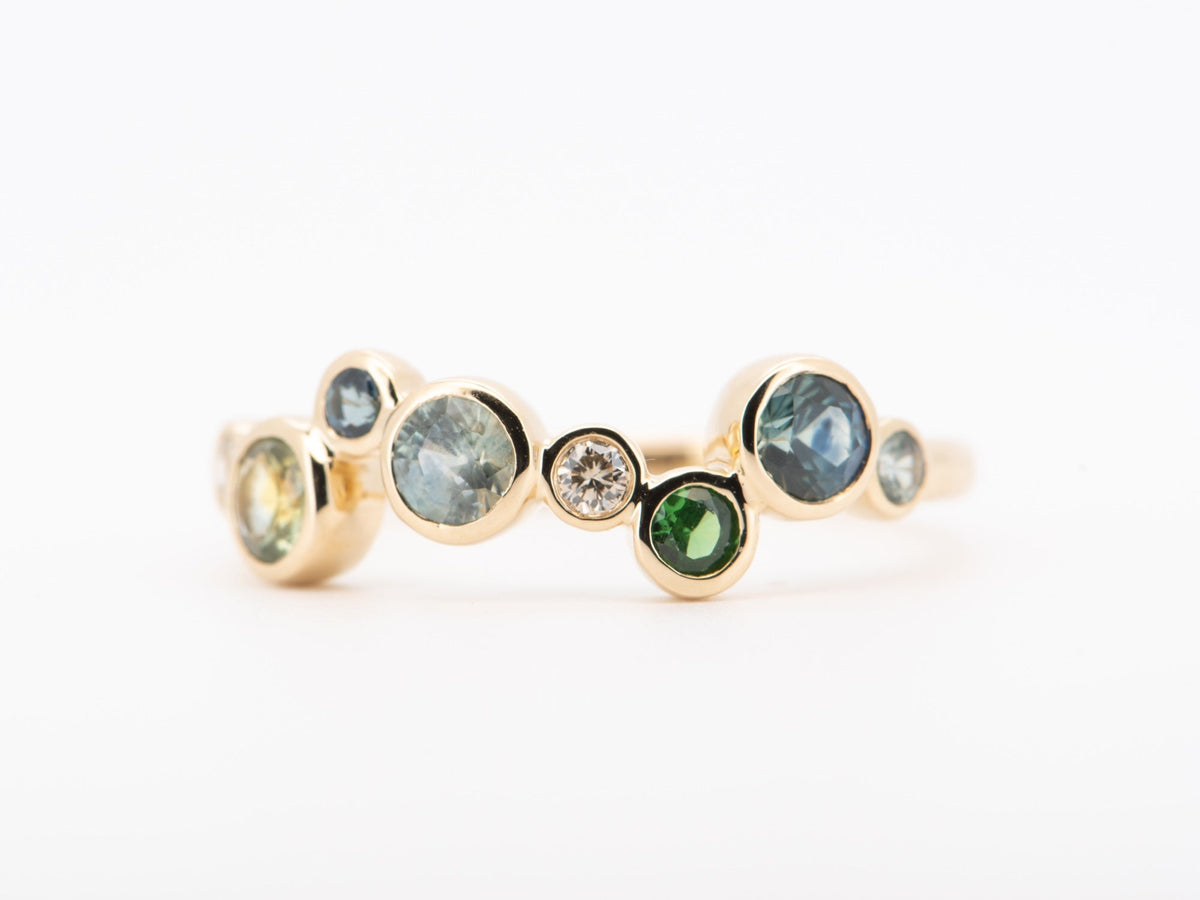 Montana Sapphire and Diamond Bubbles Ring 14K Gold R6714 Aurora Designer