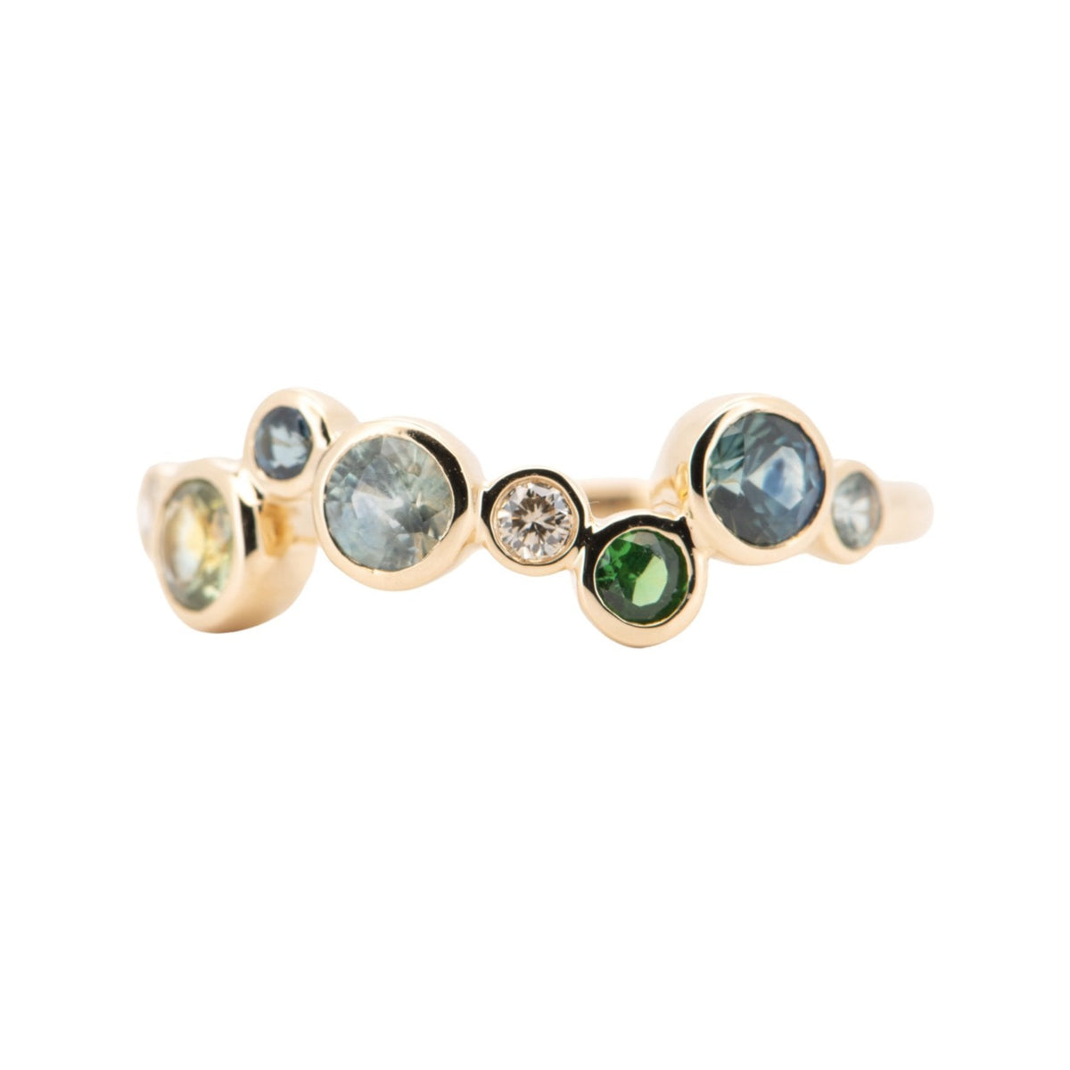 Montana Sapphire and Diamond Bubbles Ring 14K Gold R6714 Aurora Designer