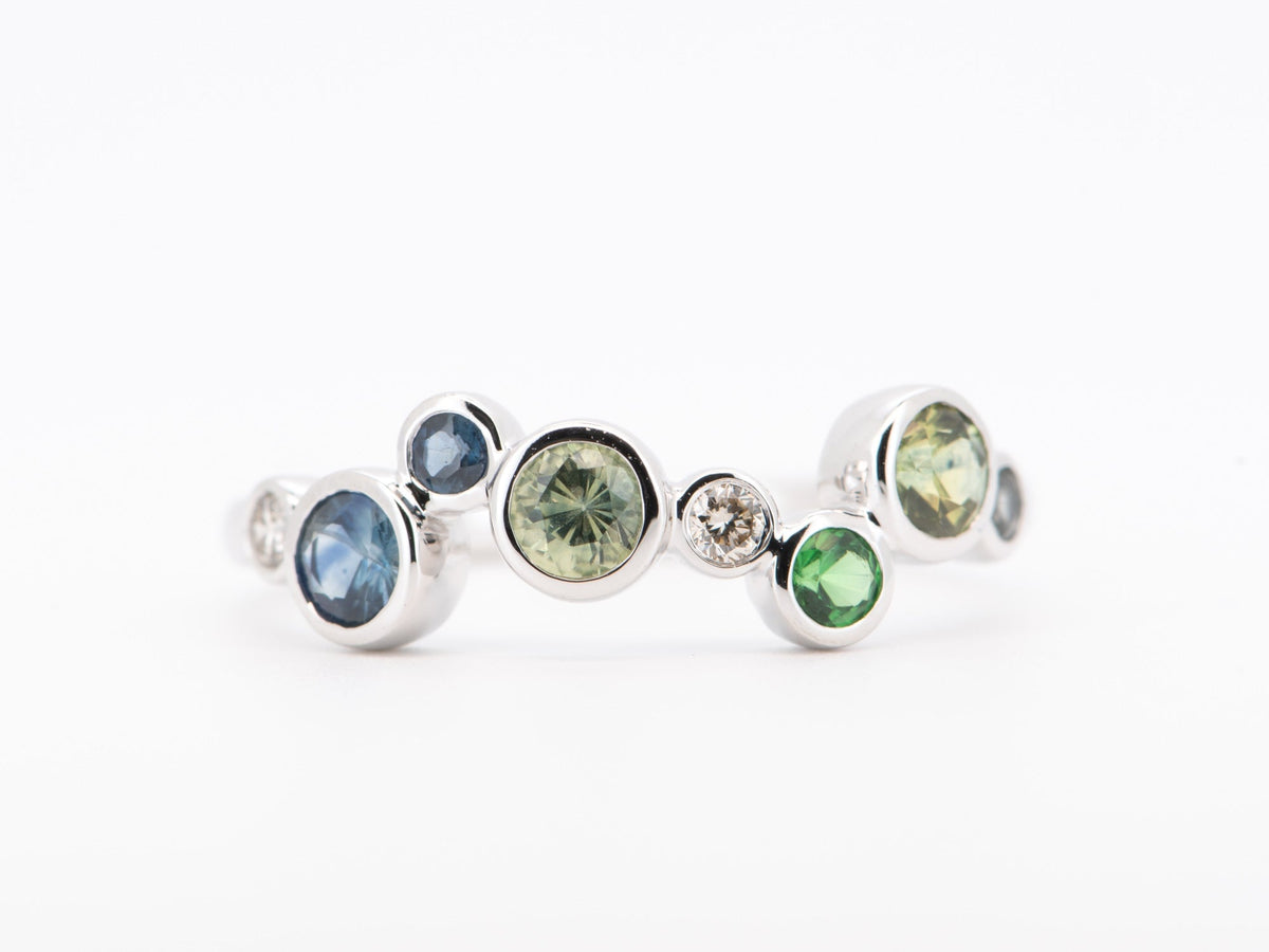 Montana Sapphire and Diamond Bubbles Ring 14K Gold R6714 Aurora Designer