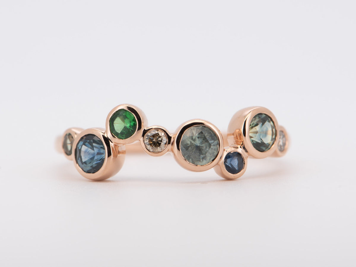 Montana Sapphire and Diamond Bubbles Ring 14K Gold R6714 Aurora Designer