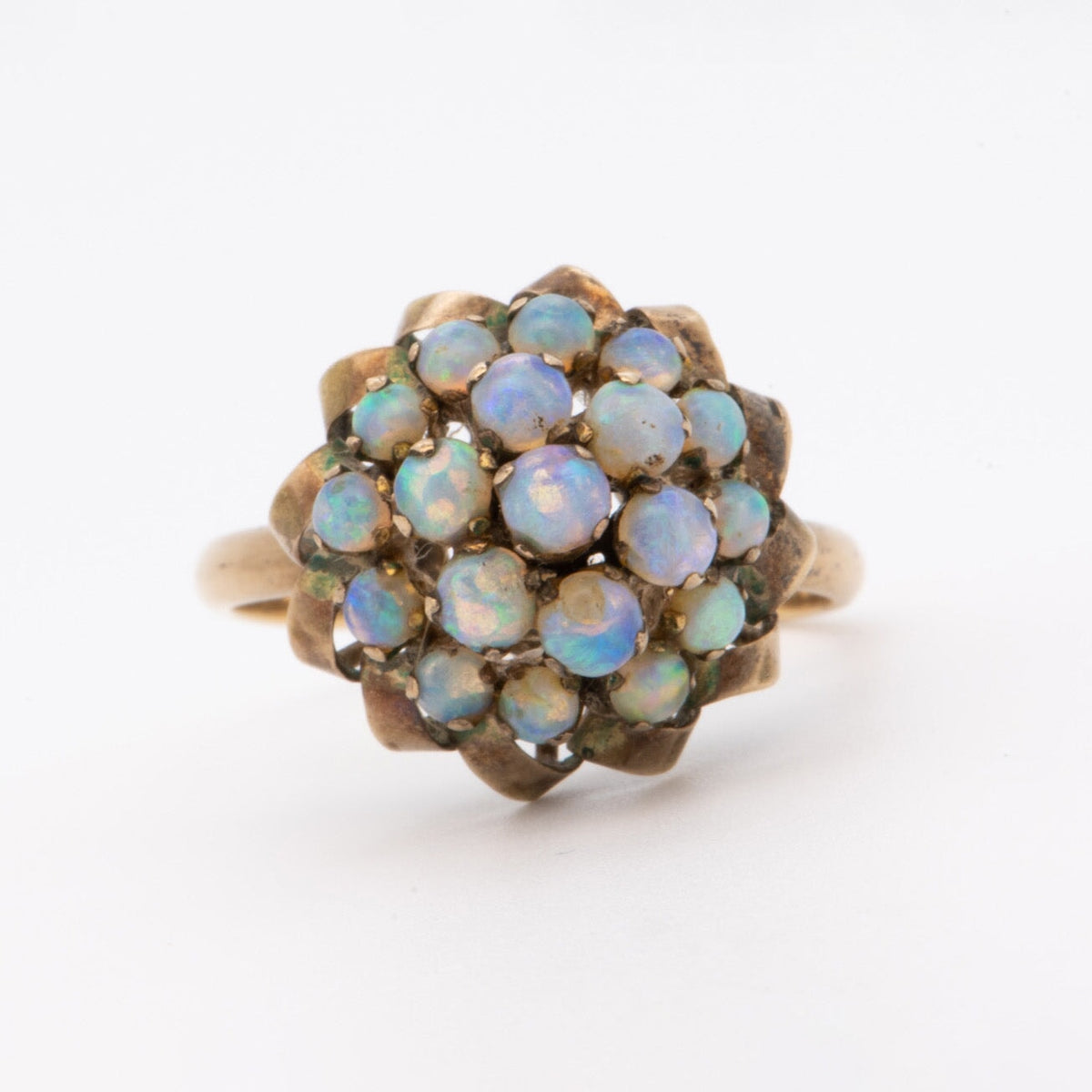 Vintage Bright Australian Opal High Dome Ring 14K Gold R6716 Aurora Designer