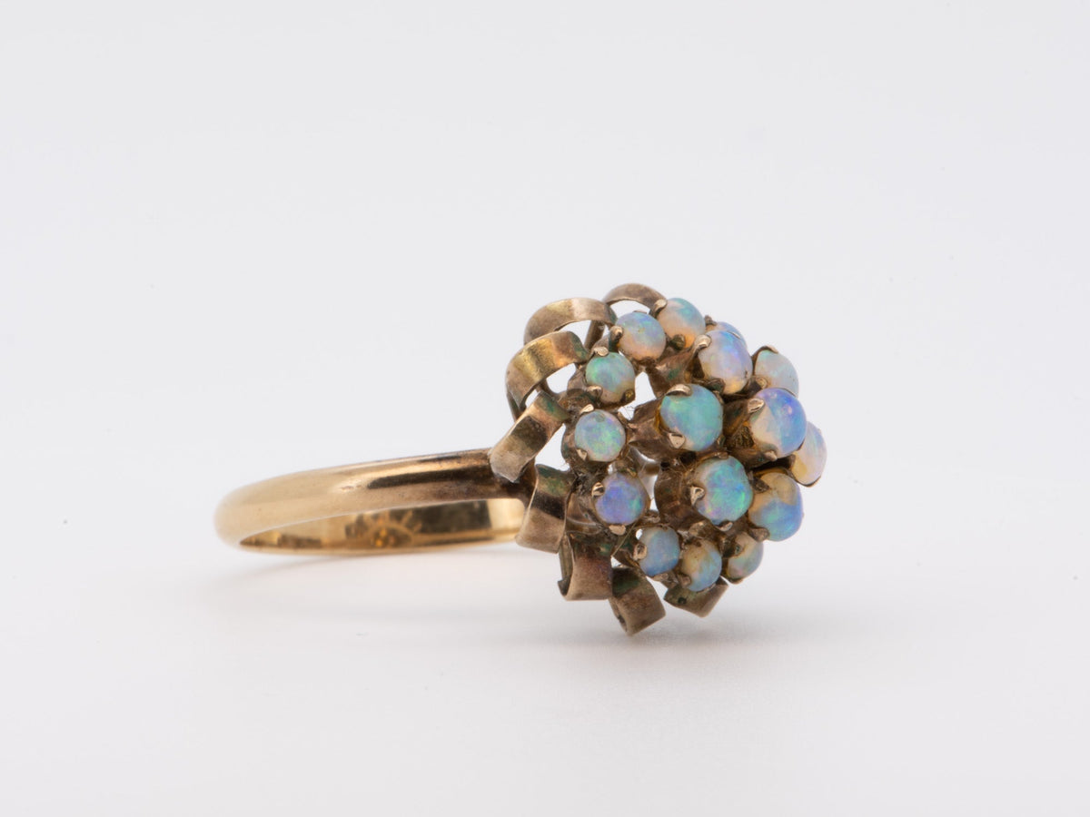 Vintage Bright Australian Opal High Dome Ring 14K Gold R6716 Aurora Designer
