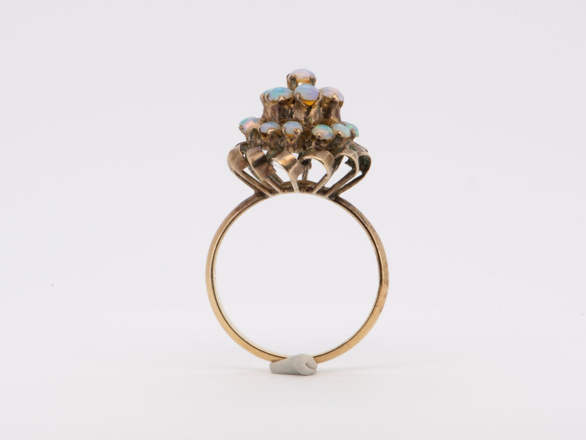 Vintage Bright Australian Opal High Dome Ring 14K Gold R6716 Aurora Designer