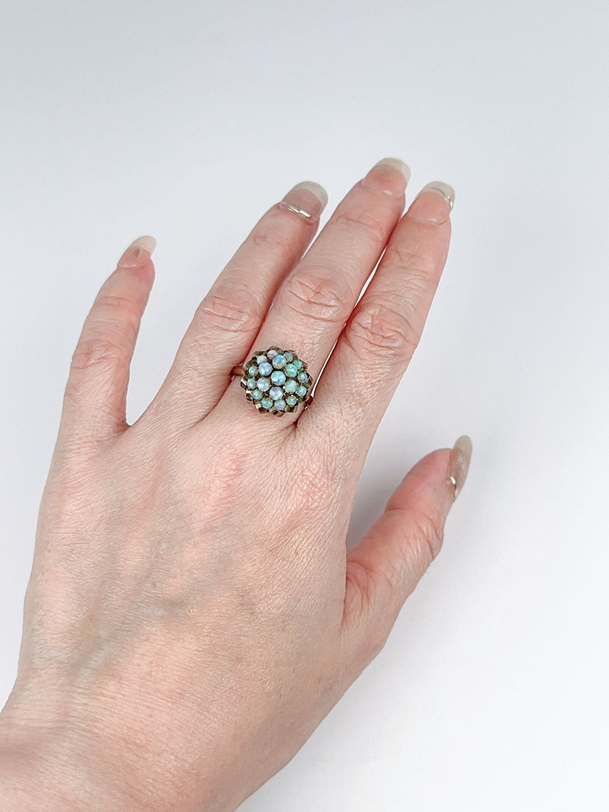 Vintage Bright Australian Opal High Dome Ring 14K Gold R6716 Aurora Designer