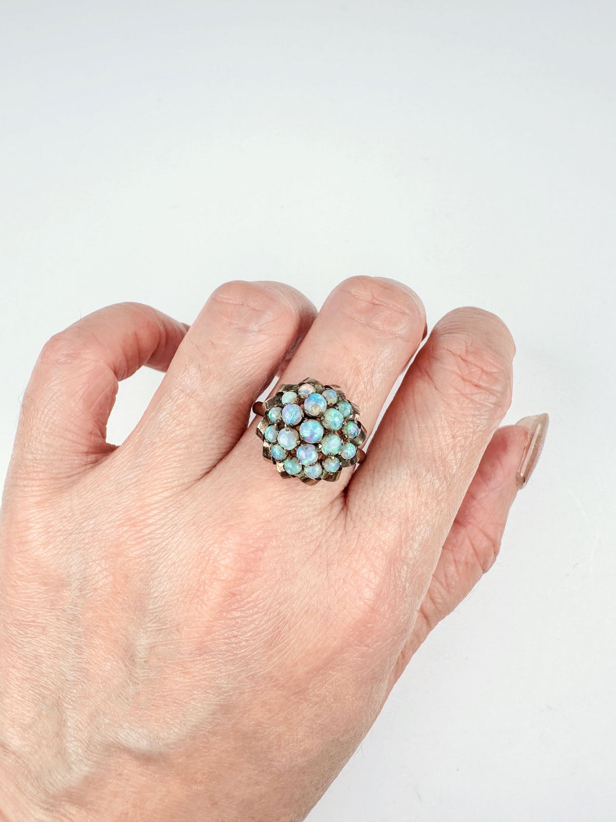 Vintage Bright Australian Opal High Dome Ring 14K Gold R6716 Aurora Designer
