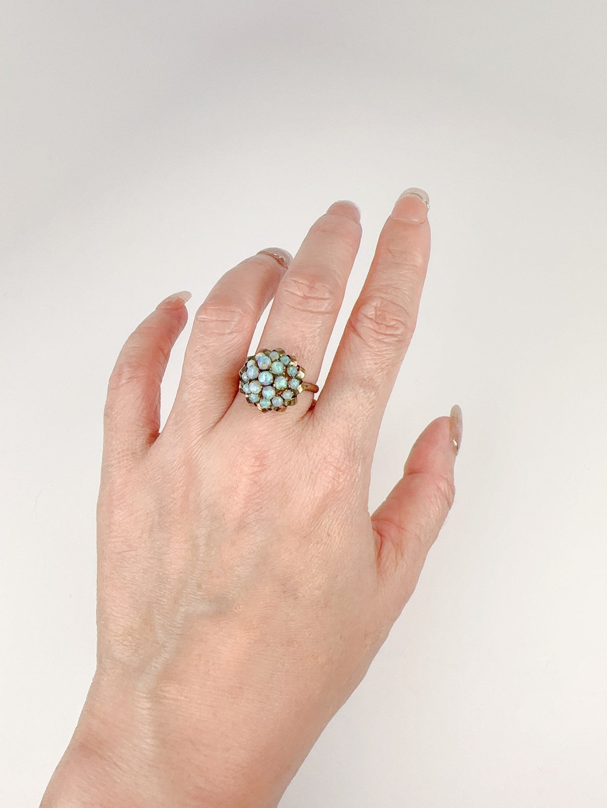 Vintage Bright Australian Opal High Dome Ring 14K Gold R6716 Aurora Designer