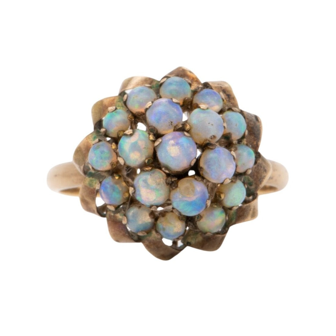 Vintage Bright Australian Opal High Dome Ring 14K Gold R6716 Aurora Designer