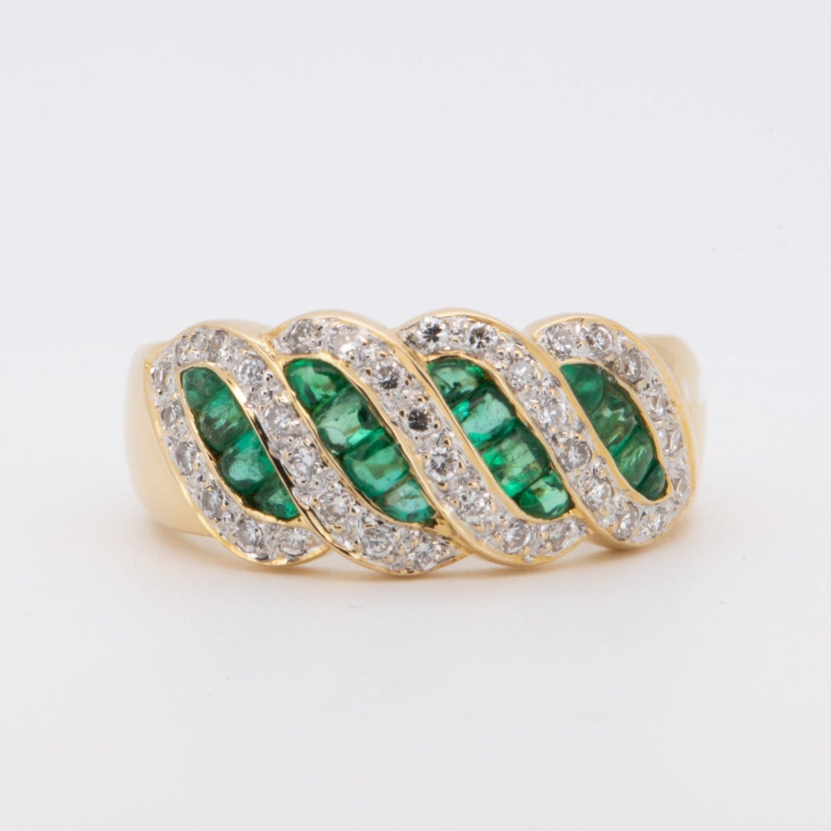 Unique Emerald Cabochon and Diamond Band 18K Gold R6718 Aurora Designer
