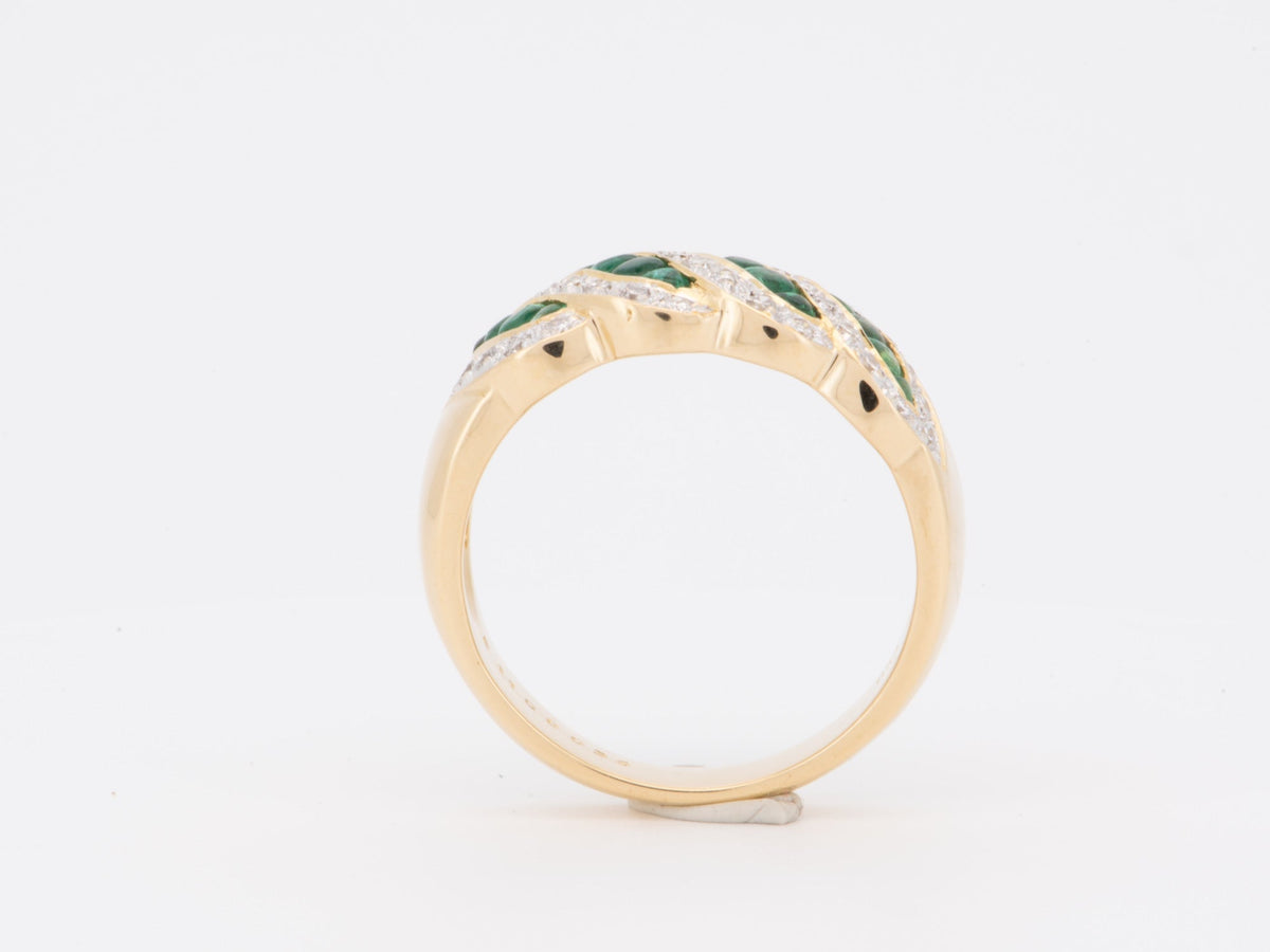 Unique Emerald Cabochon and Diamond Band 18K Gold R6718 Aurora Designer