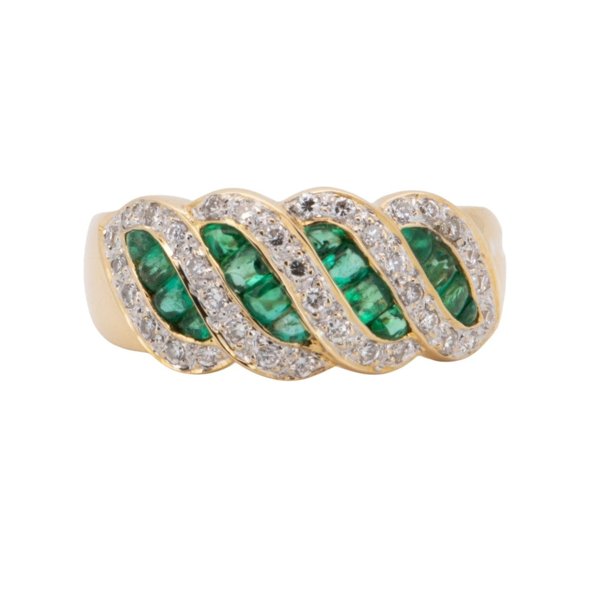 Unique Emerald Cabochon and Diamond Band 18K Gold R6718 Aurora Designer