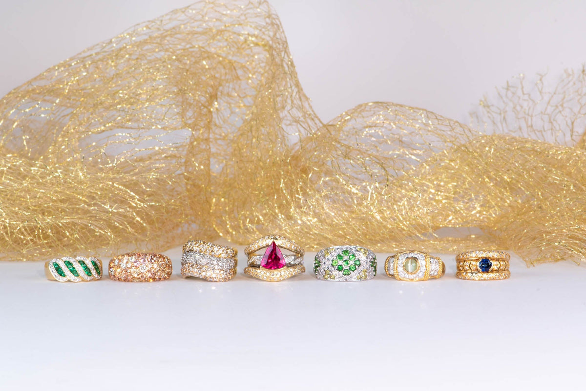 18K White Gold Wide Band Micro Pave Green Garnet and Diamond Ring 8g Tsavorite Grossular R6710 Aurora Designer