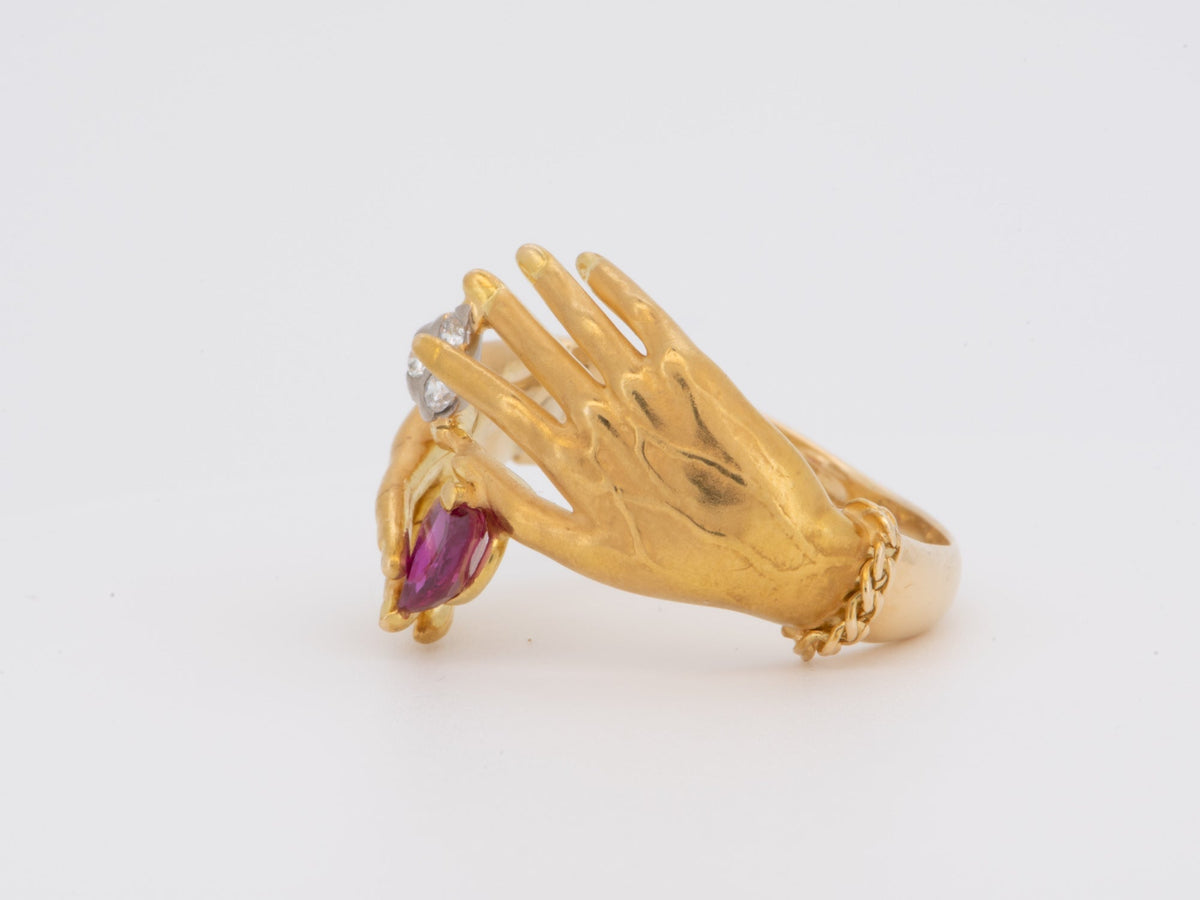 18K Gold Carrera y Carrera Woman and Man's Hand Ring with Ruby Diamond Sapphire 10g+ R6719 Aurora Designer