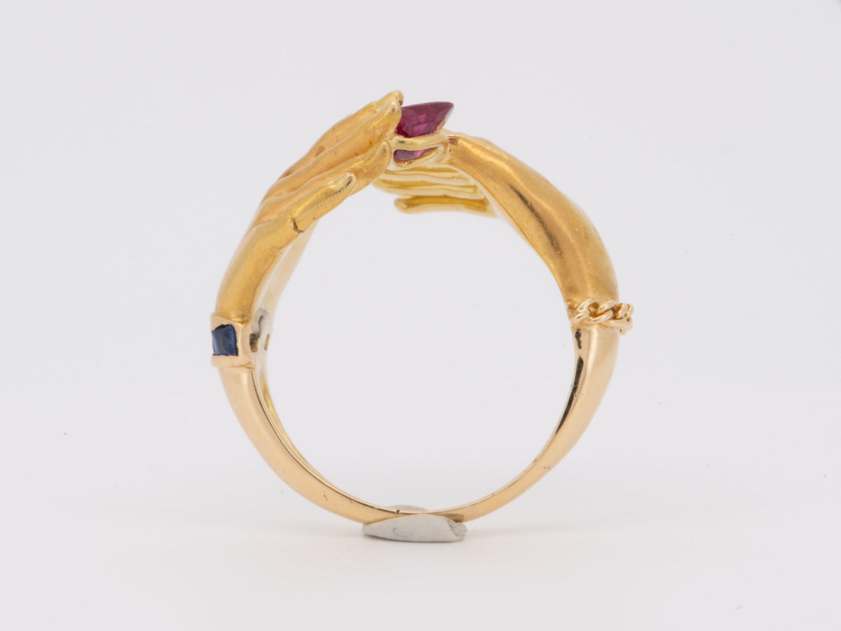 18K Gold Carrera y Carrera Woman and Man's Hand Ring with Ruby Diamond Sapphire 10g+ R6719 Aurora Designer