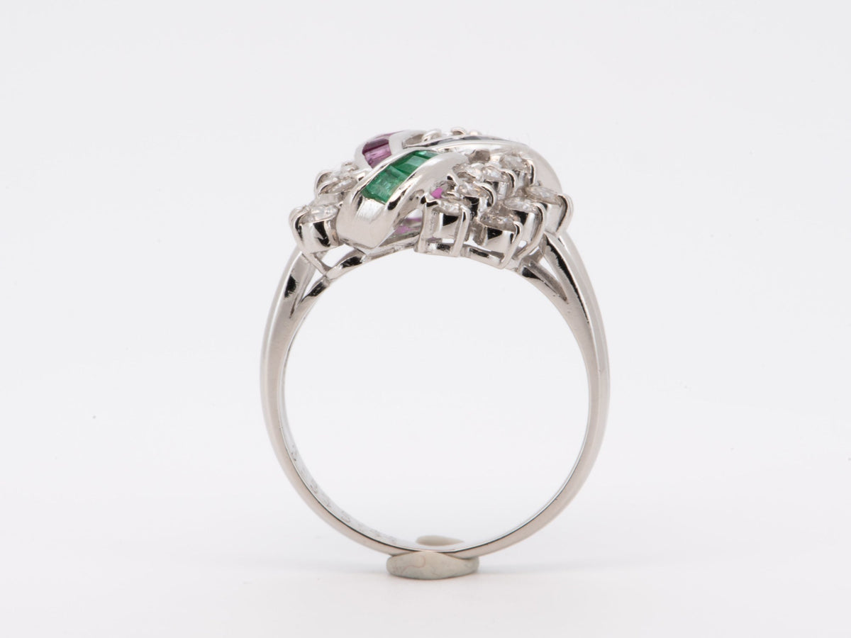 Ruby Sapphire Emerald &amp; Diamond Cluster Ring Platinum PT900 R6720 Aurora Designer