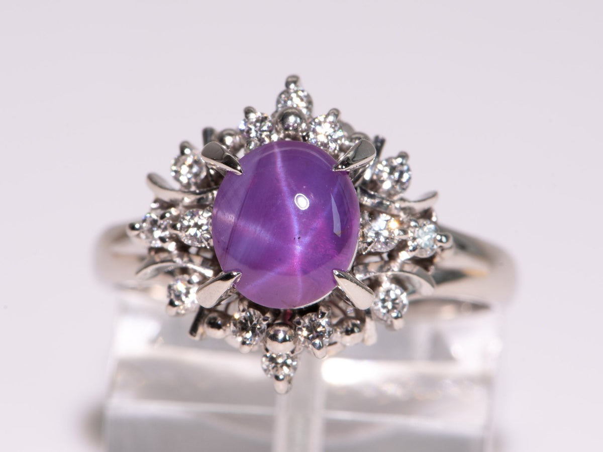 Purple Star Sapphire Diamond Halo Ring Platinum R6721 Aurora Designer