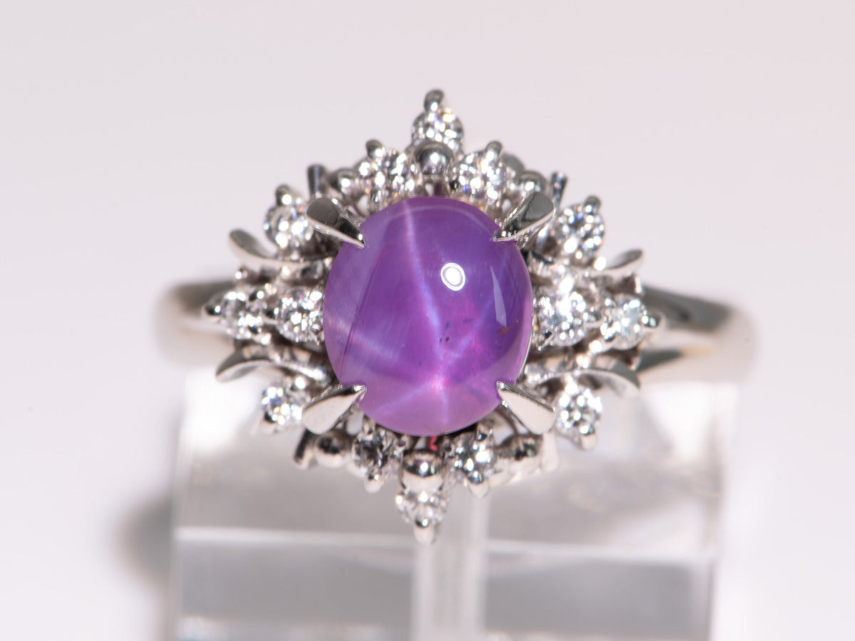 Purple Star Sapphire Diamond Halo Ring Platinum R6721 Aurora Designer