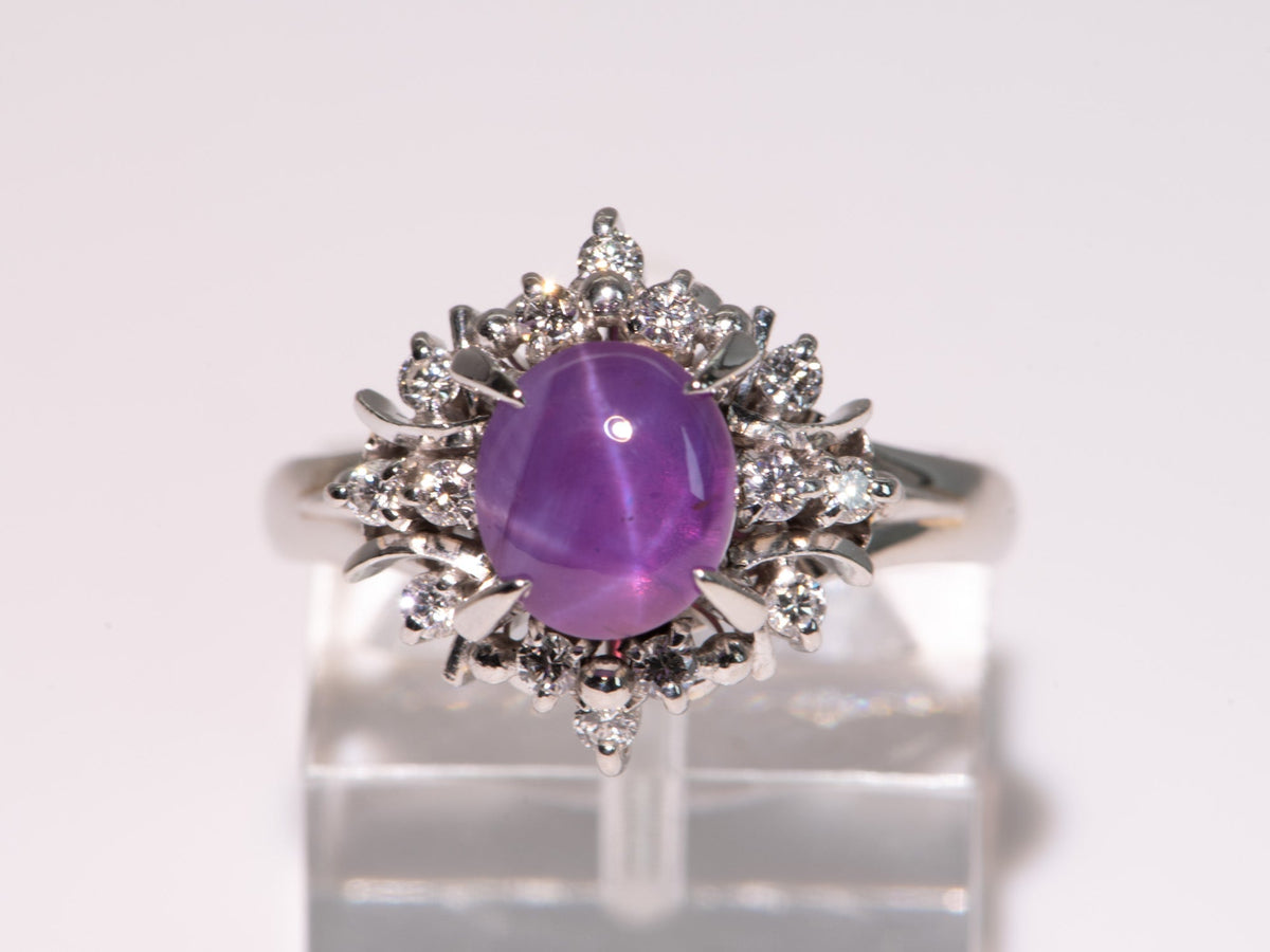 Purple Star Sapphire Diamond Halo Ring Platinum R6721 Aurora Designer