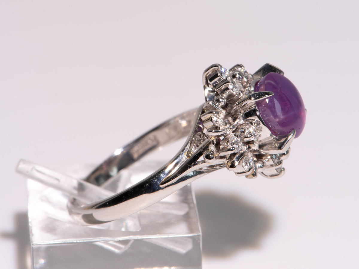 Purple Star Sapphire Diamond Halo Ring Platinum R6721 Aurora Designer