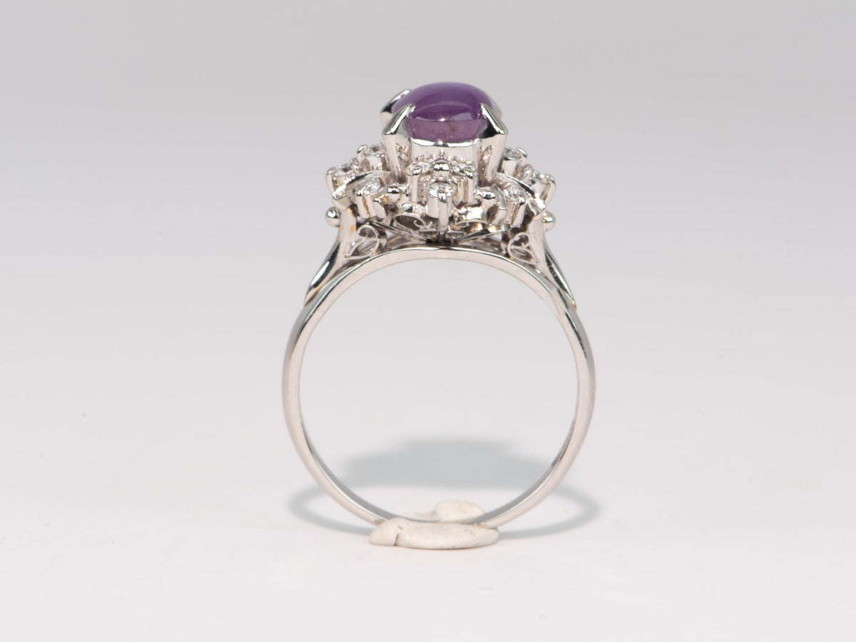 Purple Star Sapphire Diamond Halo Ring Platinum R6721 Aurora Designer