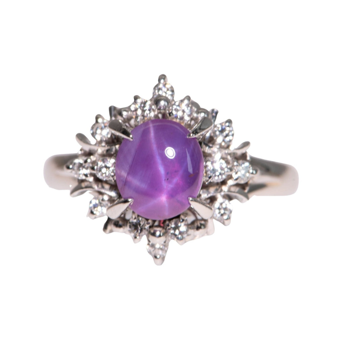 2.12ct Purple Star Sapphire Diamond Halo Ring Platinum R6721 Aurora Designer