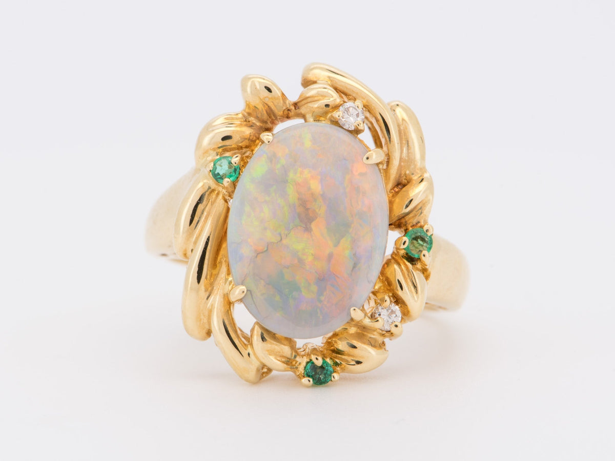 Solid Australian Opal Ring 18K Gold R6722 Aurora Designer