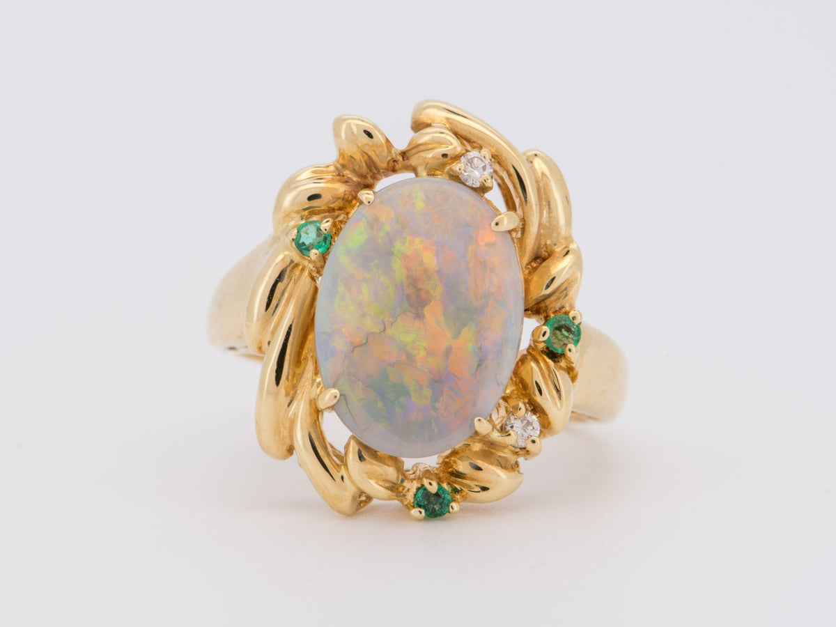 Solid Australian Opal Ring 18K Gold R6722 Aurora Designer