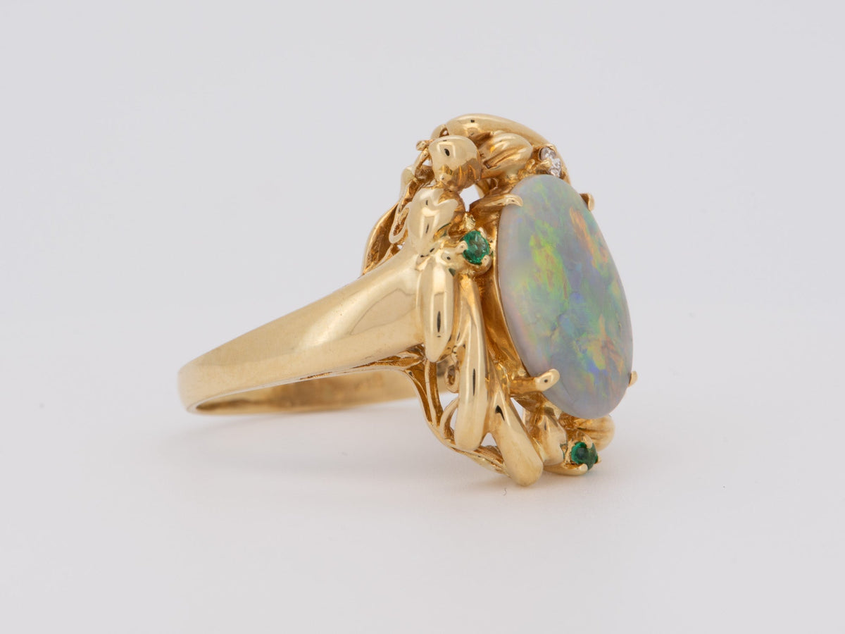 Solid Australian Opal Ring 18K Gold R6722 Aurora Designer