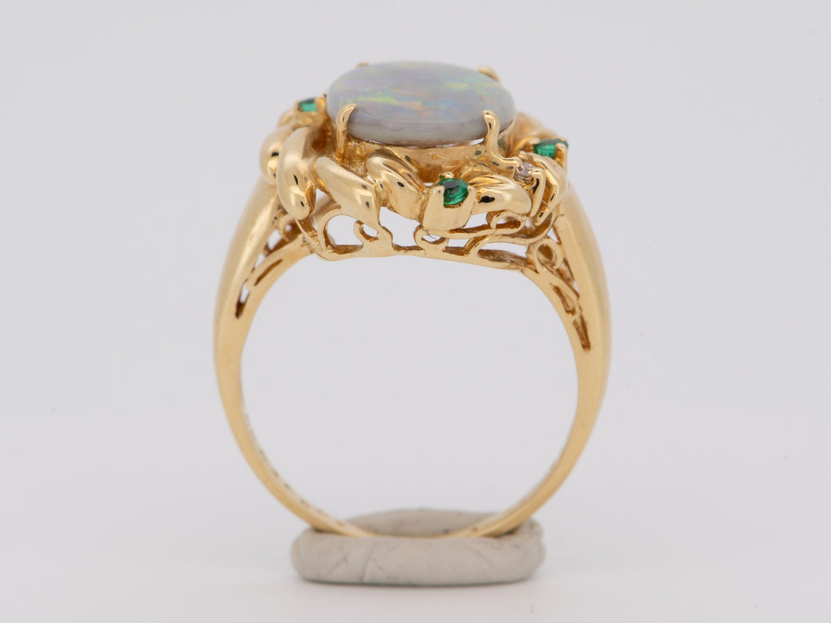 Solid Australian Opal Ring 18K Gold R6722 Aurora Designer