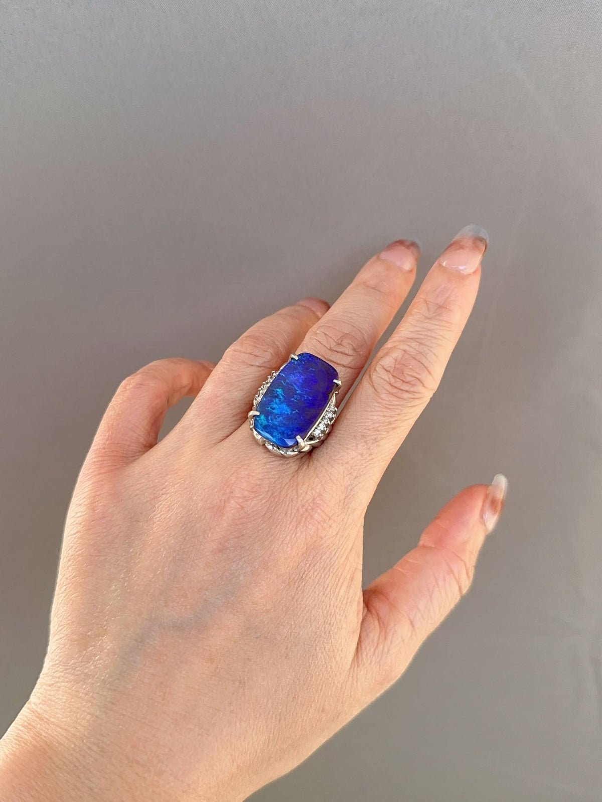 15.44ctw Rich Purple Blue Australian Boulder Opal Ring Platinum R6723 Aurora Designer