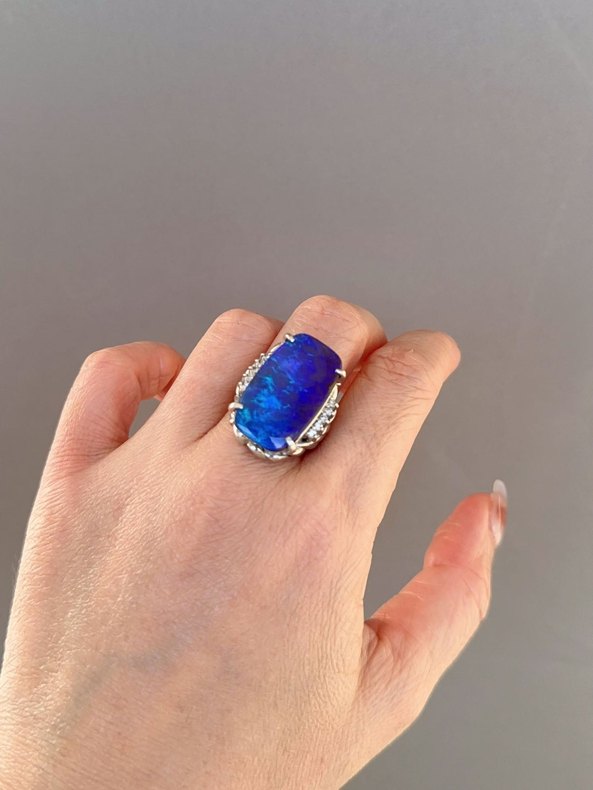 15.44ctw Rich Purple Blue Australian Boulder Opal Ring Platinum R6723 Aurora Designer