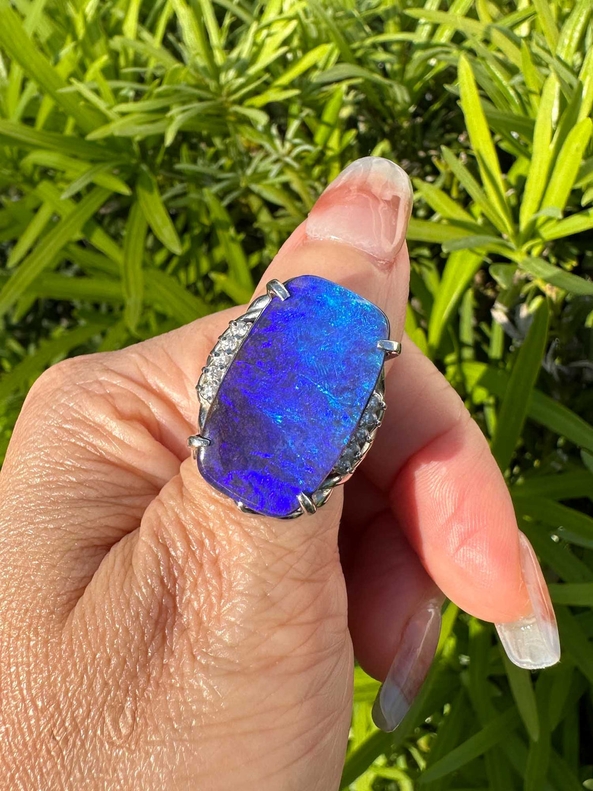 15.44ctw Rich Purple Blue Australian Boulder Opal Ring Platinum R6723 Aurora Designer