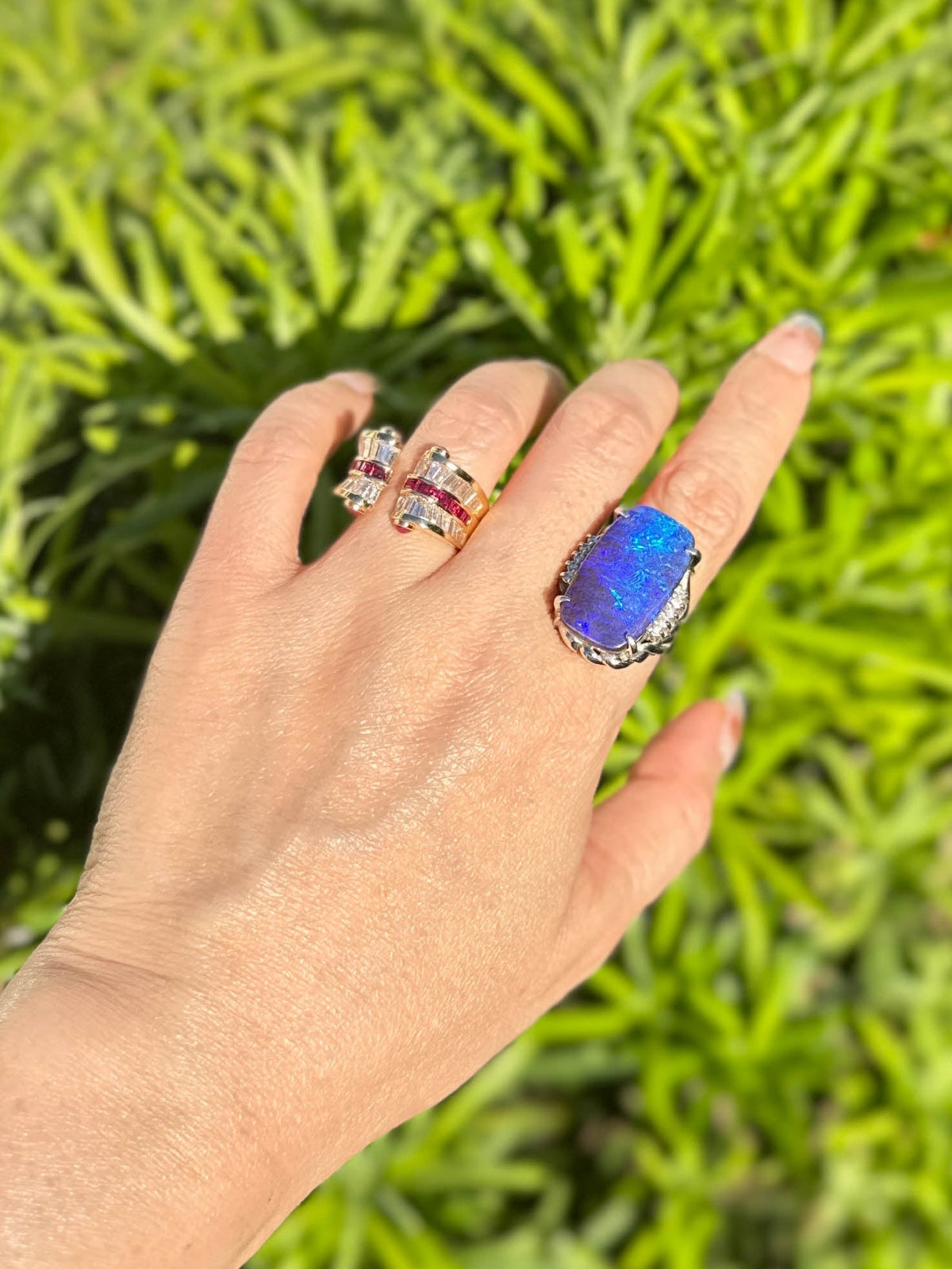 15.44ctw Rich Purple Blue Australian Boulder Opal Ring Platinum R6723 Aurora Designer