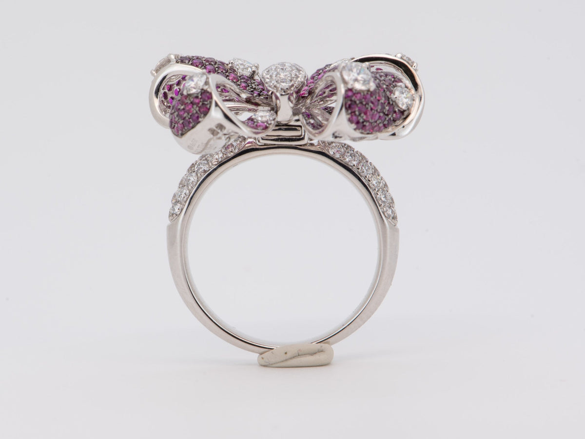 Ruby and Diamond Bow Tie Flower Convertible Ring 18K White Gold R6725 Aurora Designer