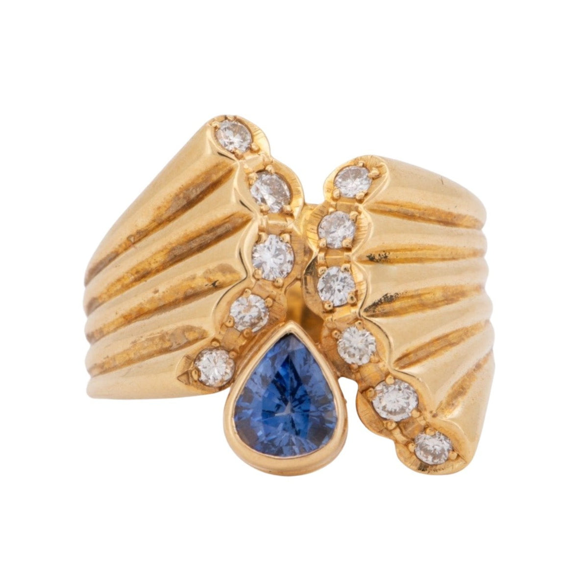 Sapphire and Diamond Ribbed Ring 18K Gold R6726 Aurora Designer