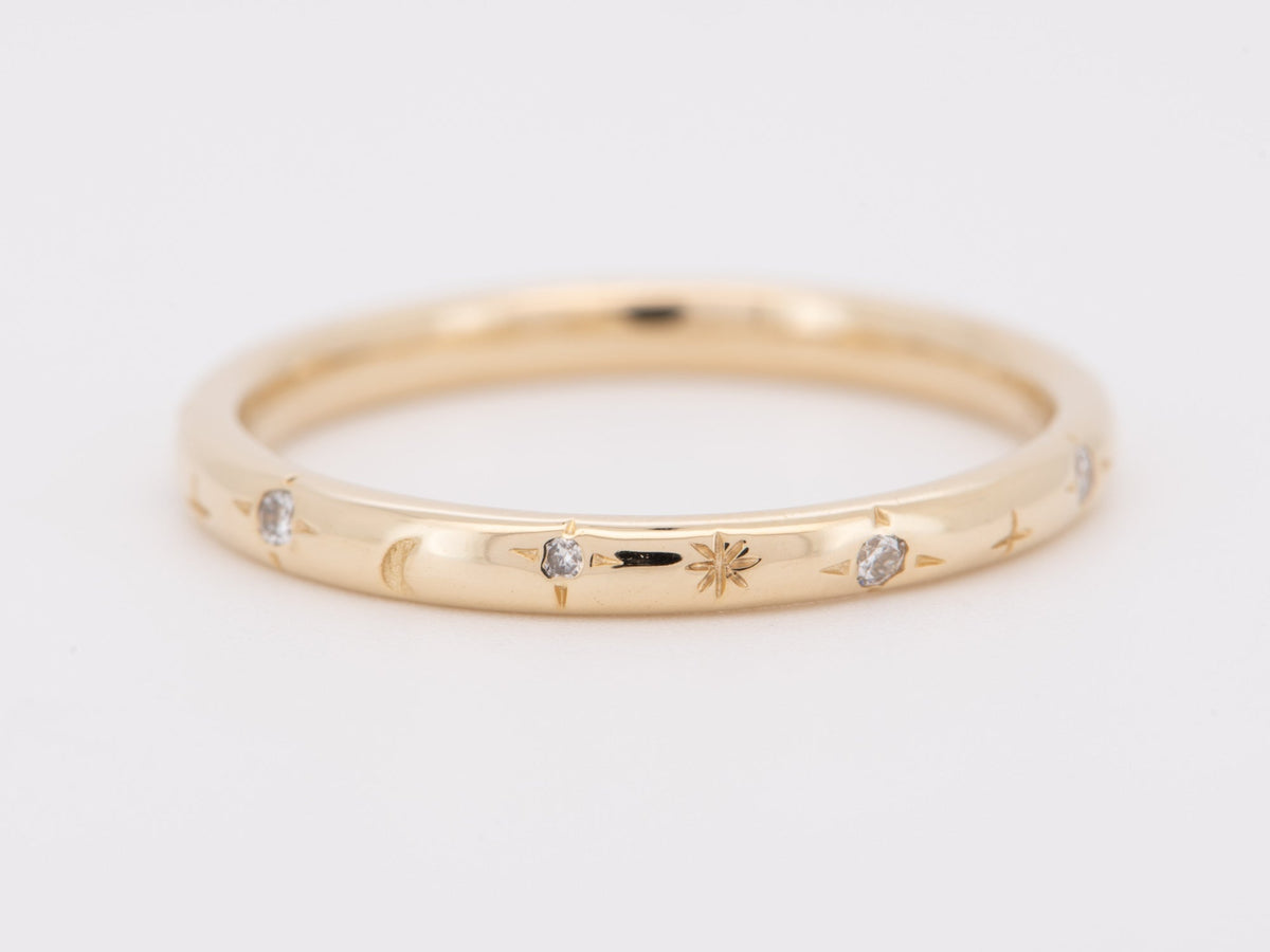 Full Eternity Diamond Stars and Moons Ring 2mm 14K Gold Wedding Band R6727 Aurora Designer