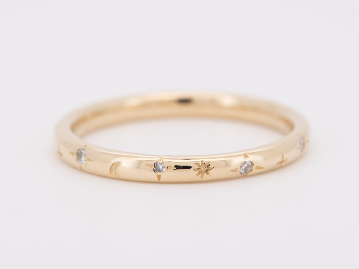 Full Eternity Diamond Stars and Moons Ring 2mm 14K Gold Wedding Band R6727 Aurora Designer
