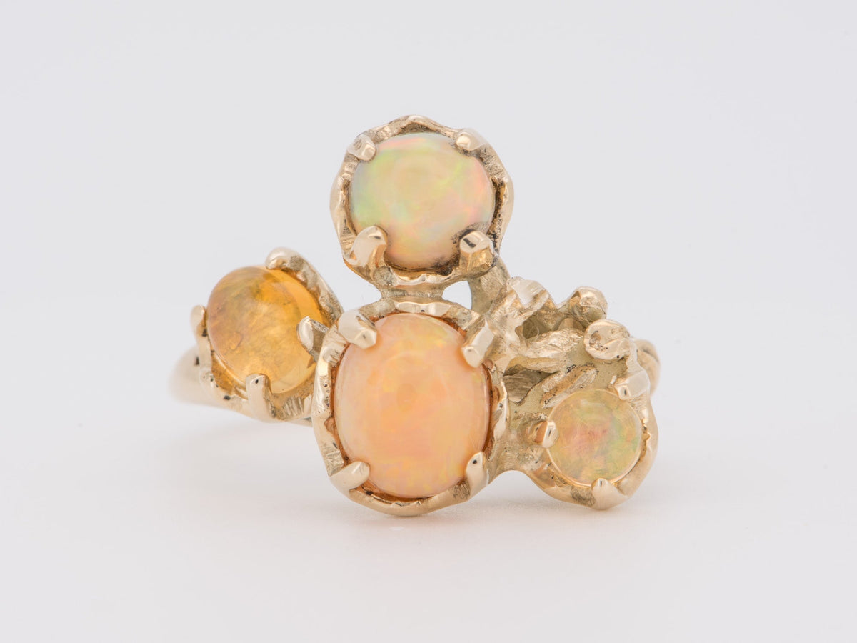 Mexican Fire Opal Organic Branch Ring 14K Gold R6728 Aurora Designer