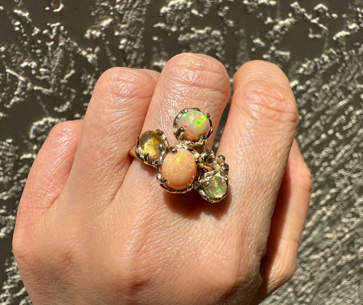 Mexican Fire Opal Organic Branch Ring 14K Gold R6728 Aurora Designer