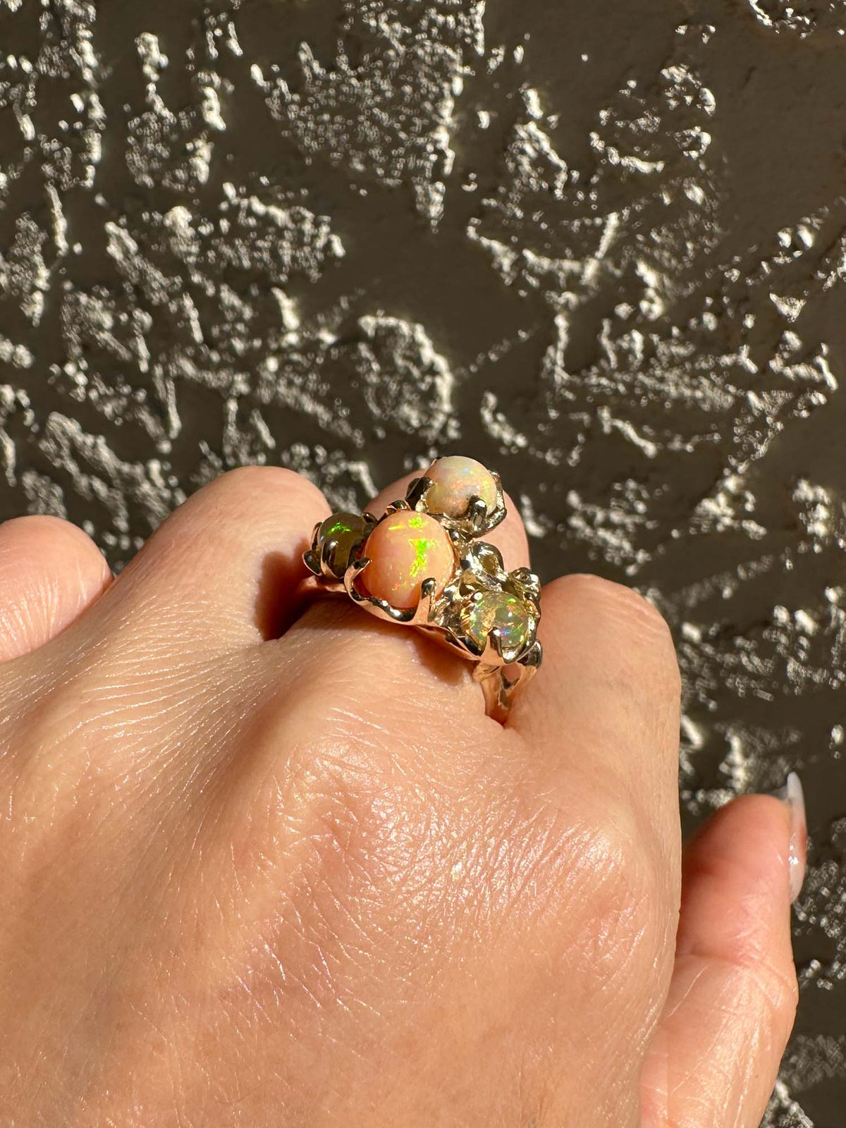 Mexican Fire Opal Organic Branch Ring 14K Gold R6728 Aurora Designer