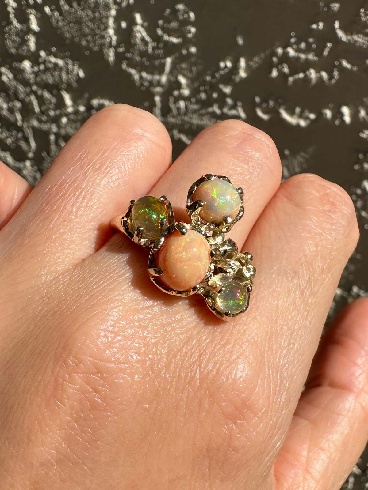 Mexican Fire Opal Organic Branch Ring 14K Gold R6728 Aurora Designer