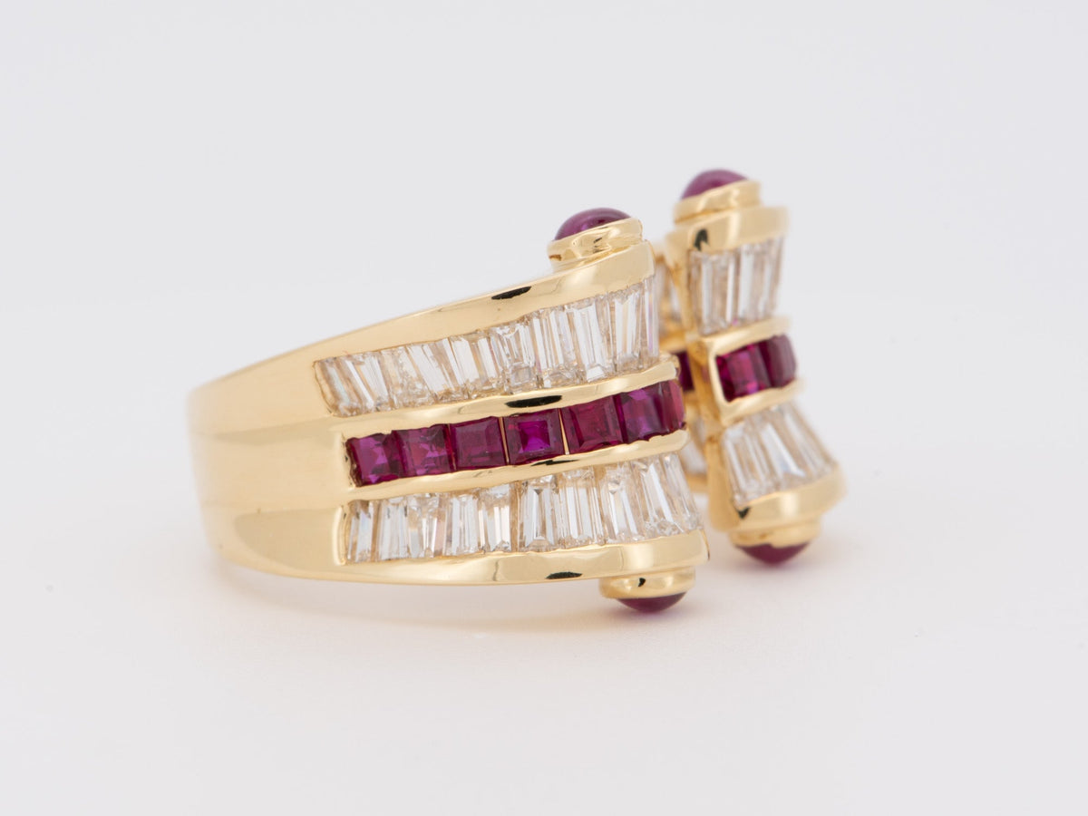 Diamond and Ruby Baguette Open End Band 18K Gold R6729 Aurora Designer