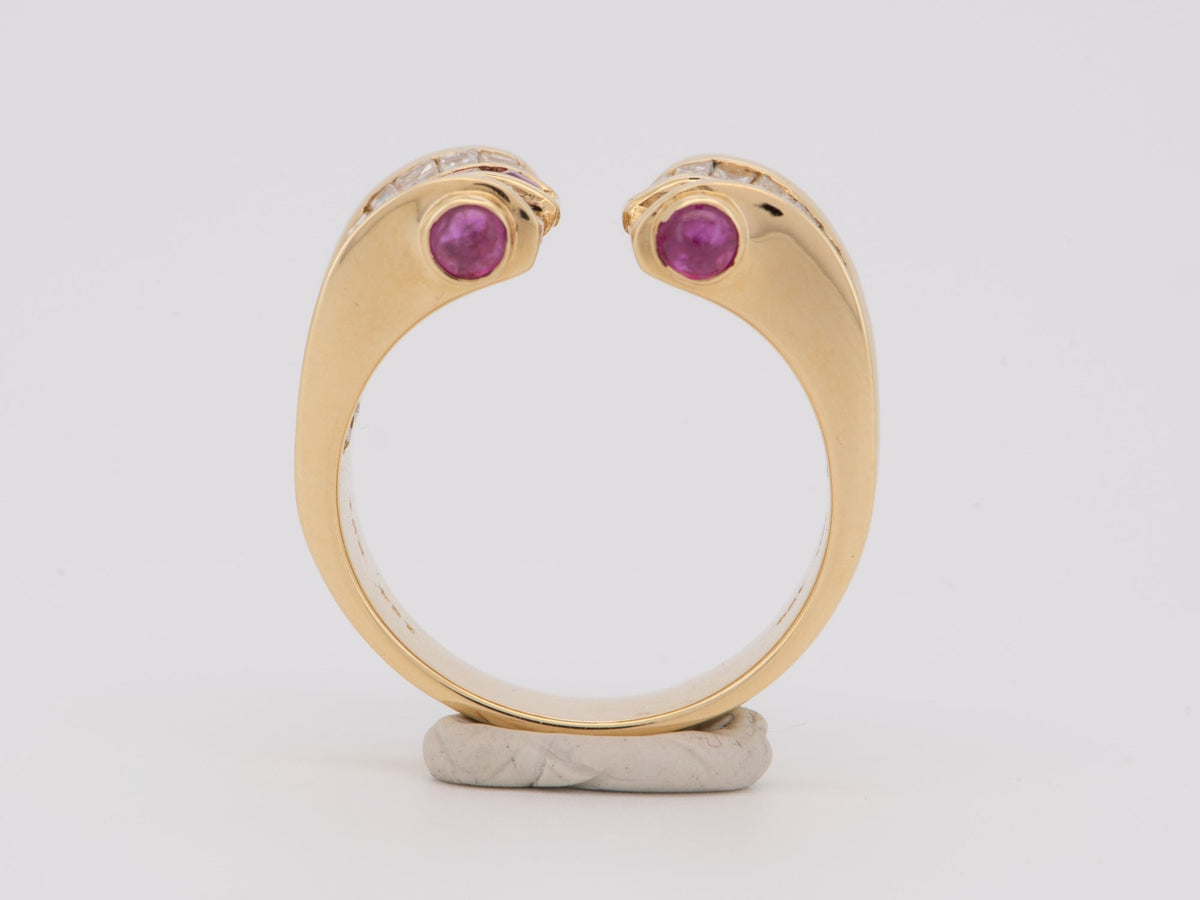 Diamond and Ruby Baguette Open End Band 18K Gold R6729 Aurora Designer