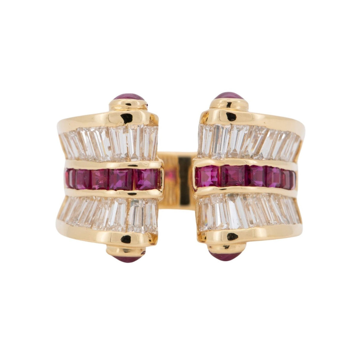 3.85ctw Diamond and Ruby Baguette Open End Band 18K Gold R6729 Aurora Designer