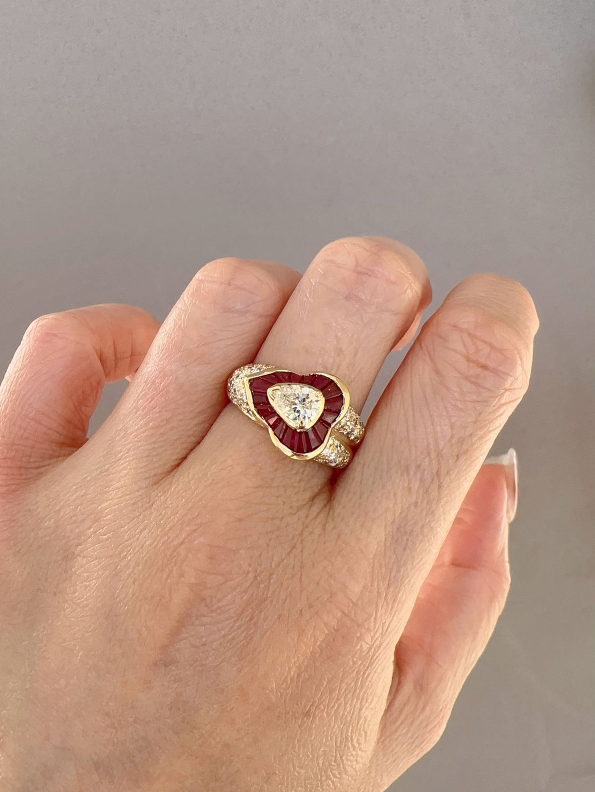 0.51ct Certified Center Diamond and Baguette Ruby Halo Ring 18K Gold R6730 Aurora Designer