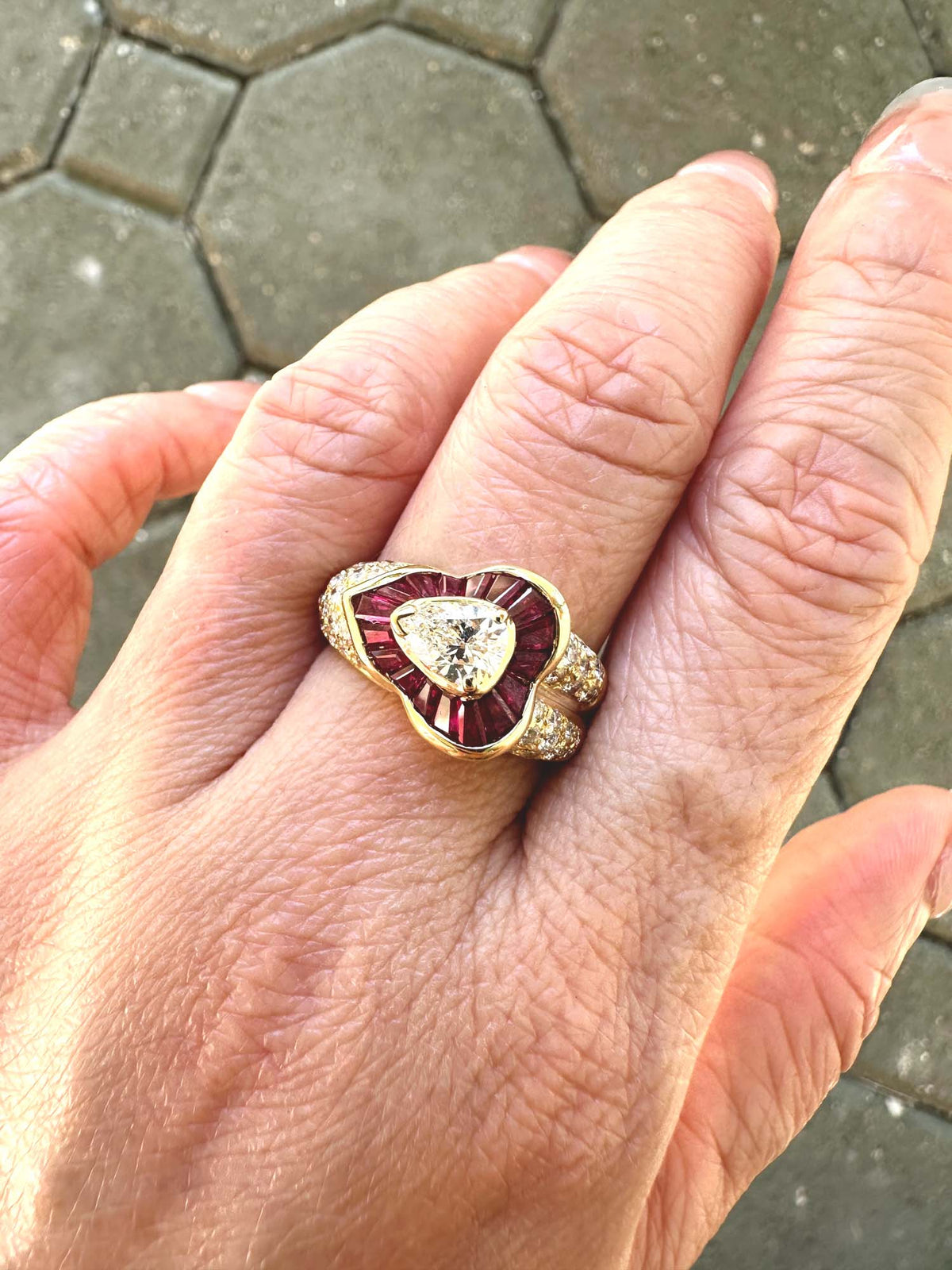 0.51ct Certified Center Diamond and Baguette Ruby Halo Ring 18K Gold R6730 Aurora Designer