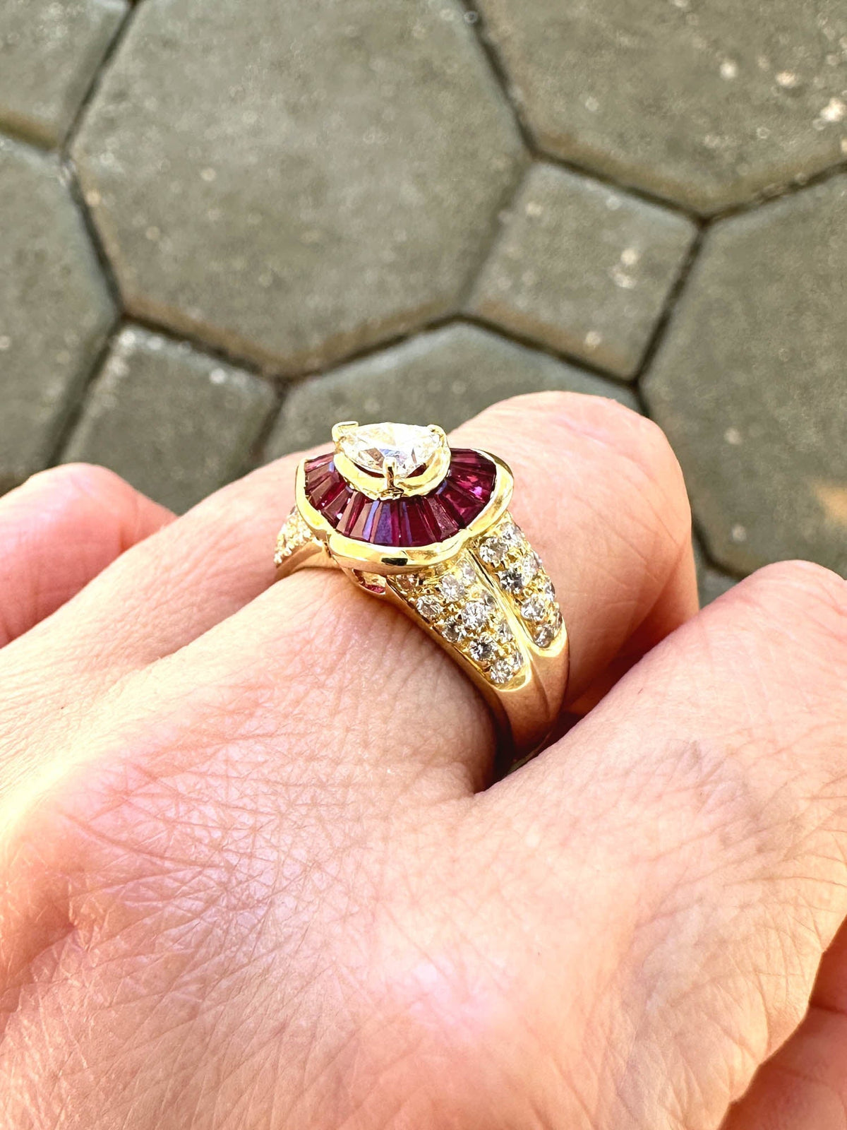 0.51ct Certified Center Diamond and Baguette Ruby Halo Ring 18K Gold R6730 Aurora Designer