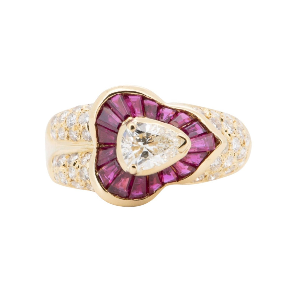 0.51ct Certified Center Diamond and Baguette Ruby Halo Ring 18K Gold R6730 Aurora Designer