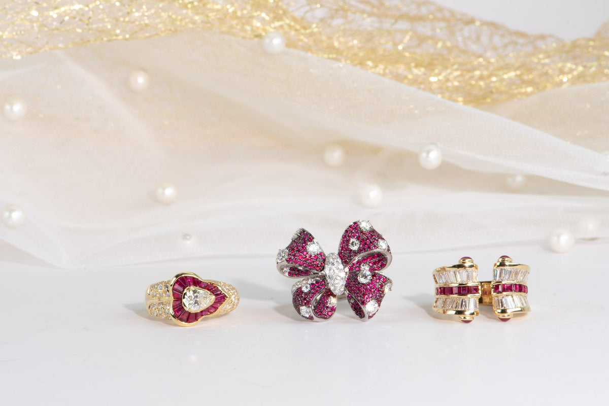 Ruby and Diamond Bow Tie Flower Convertible Ring 18K White Gold R6725 Aurora Designer