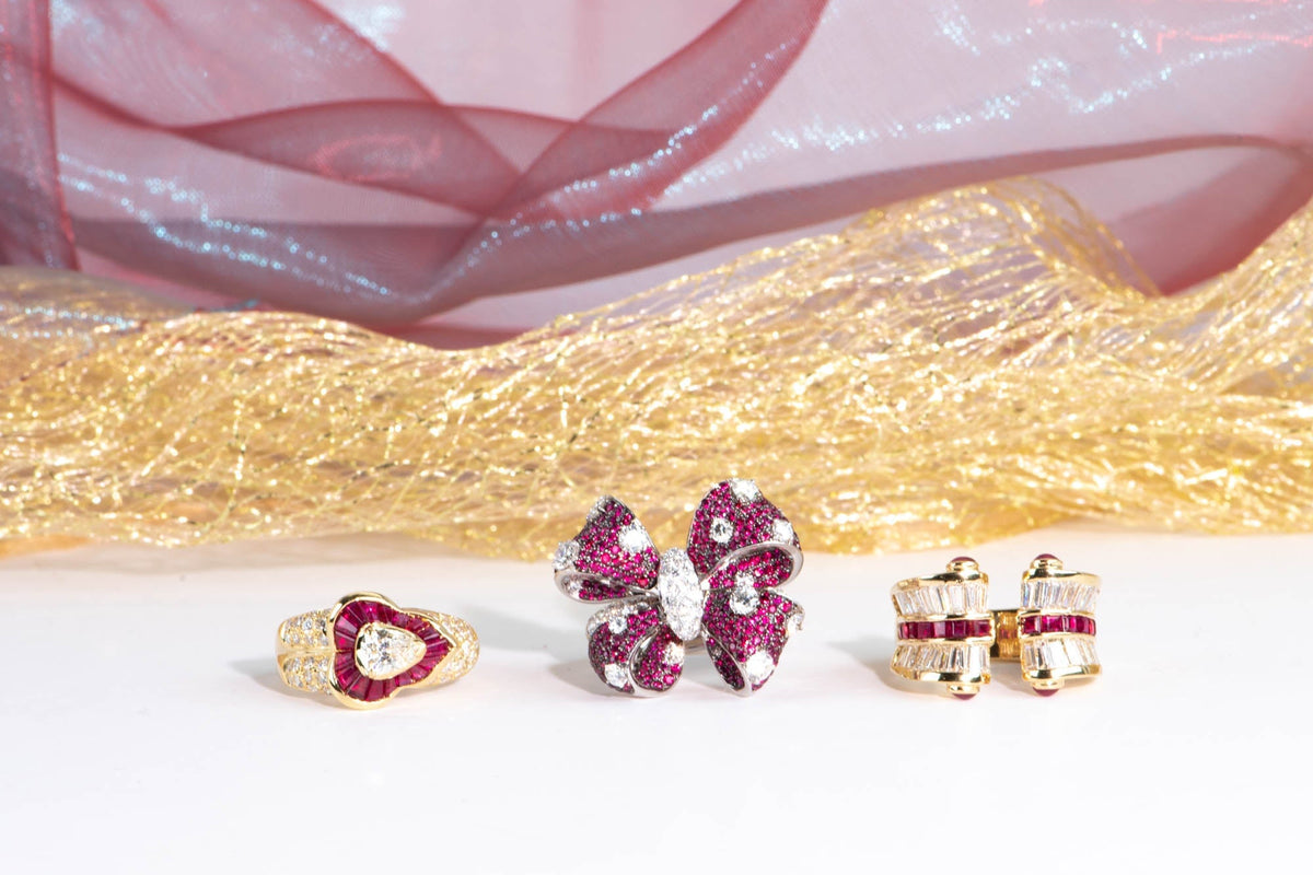0.5ct Certified Center Diamond and Baguette Ruby Halo Ring 18K Gold R6730 Aurora Designer