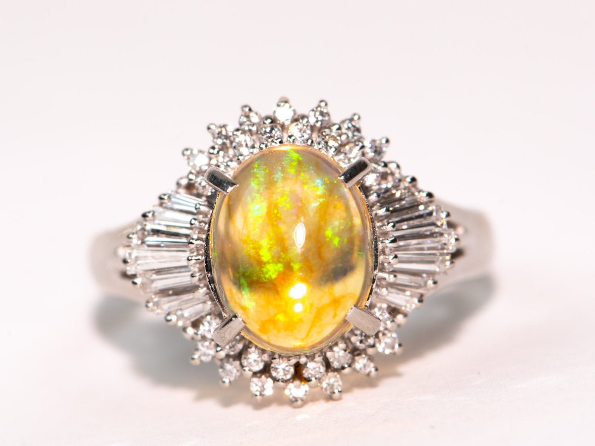 1.84ct Rainbow Fire Mexican Jelly Opal with Diamond Halo Engagement Ring Platinum R6732 Aurora Designer